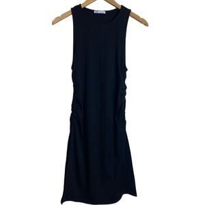 Zara Black Midi Adjustable Length Ribbed Ruched Sleeveless Dress NEW Size Medium